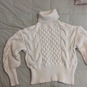 Jersey TURTLE NECK, cable knitted, dropped shoulders